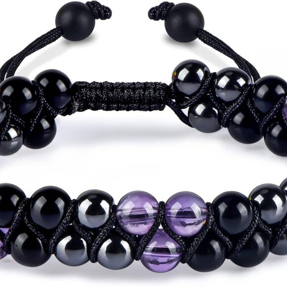Women Crystal Bracelet Amethyst Obsidian Hematite Protection Energy Jewelry - Picture 1 of 8